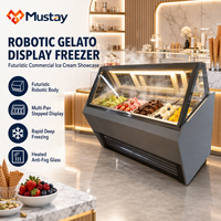 Vitrine Réfrigérée Commerciale pour Gelato, Design Robotique Futuriste, Présentoir à Glaces Multi-Plateaux Chauffés avec Verre Anti-Buée pour Magasin