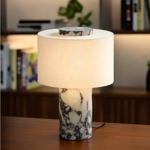Lámpara de Mesa Moderna y Sencilla de Mármol con Pantalla de Tela, Lámpara de Noche LED USB con Batería - Product Image 4