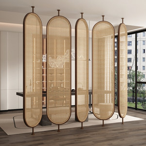 Paravento Girevole in Legno Massello e Rattan, Design Minimalista Moderno in Stile Giapponese, Artigianato in Legno su Misura per Soggiorno - Product Image 1