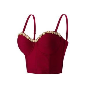 Haut de bikini dos nu moulant pour femme, couleur unie, orné de perles, style mode féminine - Product Image 5