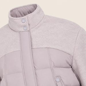 Chaqueta híbrida de plumón para mujer, mezcla de lana, acolchada, de materiales mixtos, corta, tipo puffer, abrigo de invierno, ropa exterior corta, chaqueta de plumón - Product Image 4