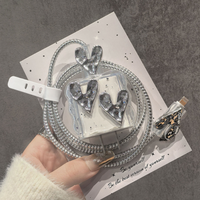 Coque de Protection d'Accessoires pour Câble de Données et Chargeur de Téléphone, Motifs Tendance Nœud Adorable et Dessin Animé