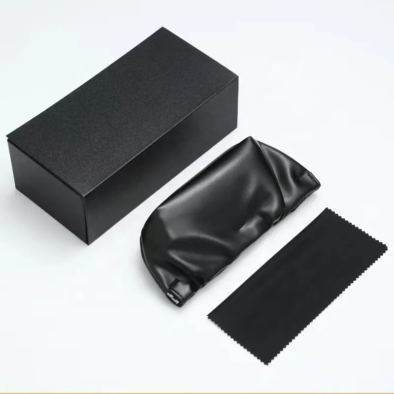 Hot sale black Hard Paper customized PU GENUINE leather Sunglasses Packing set Custom Logo luxury sunglasses box package