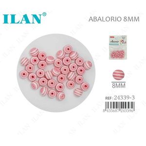 Perline Ilan Abalorio da 8 mm a strisce rosa per la creazione di gioielli - Product Image 1