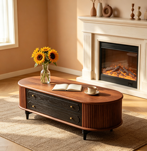 Midcentury Modern Wood Coffee <b>Table</b> with <b>Storage</b> Drawers for Living Room Furniture - Product Image 1