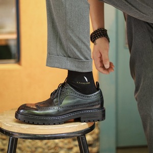 <strong>Brogue</strong> Style <strong>Tanning</strong> Leather Derby Shoes for <strong>Men</strong> Vintage Breathable Wear Resistant Handmade Office Dress Shoes - Product Image 4