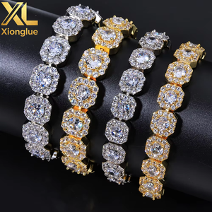 Bling Iced Out <b>Bracelet</b> AAA CZ Tennis Diamond <b>Bracelets</b> for Men 10mm Square Shape Cluster Tennis Chain Men Hiphop Jewelry - Product Image 3