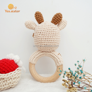 Sonajero Sensorial con Forma de Chupón, Juguete de <span class=keywords><strong>Madera</strong></span> de Haya y Mordedor de Ganchillo 100% Algodón para Bebés, Regalo - Product Image 4