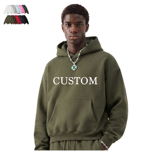 Custom Heavyweight Luxury Hip Hop Cropped Hoodie Men Oversized <b>Drop</b> Shoulder Boxy Fit Blank Solid Color Design Pattern Hoodie - Product Image 1
