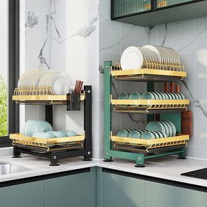 Égouttoir à vaisselle de cuisine à 2 niveaux en acier inoxydable avec porte-ustensiles pour plan de travail - Product Image 3