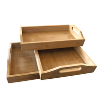 Lot de 3 plateaux de table basse en bois Plateau de service en bambou avec poignées