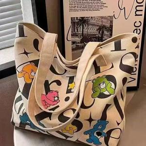 Bolsa de Lona de Gran Capacidad para Estudiantes y Madres, Versátil, Estampada, Informal, para Compras - Product Image 1