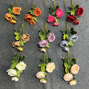 Roses artificielles en soie Austin, 3 têtes, décorations haut de gamme pour mariage et maison - Product Image 2