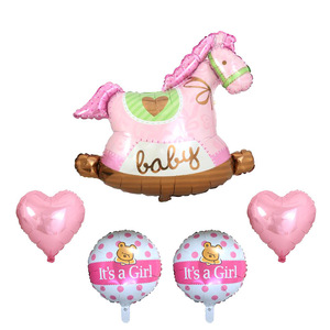 Decorazione per festa di compleanno ragazza rosa <span class=keywords><strong>cavallo</strong></span> <span class=keywords><strong>a</strong></span> <span class=keywords><strong>dondolo</strong></span> cuore rosa amore è un pallone in alluminio per bambina - Product Image 2