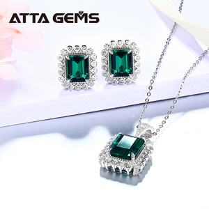 Set di Gioielli con Smeraldi, Anelli, Orecchini e Ciondolo in Argento Sterling 925 per Donne e Ragazze, Pietre Preziose di <span class=keywords><strong>Smeraldo</strong></span> per Matrimoni e Fidanzamenti - Product Image 4