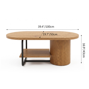 Mesa Auxiliar con Elegante Marco Metálico, Tapa Ovalada de Madera y Base Cilíndrica con Listones para Decoración de Sala de Estar, Diseño Urbano Minimalista - Product Image 2