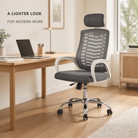 Chaise de bureau en maille à cadre blanc avec appui-tête, chaise de travail pivotante moderne pour l'école, le studio de design, le bureau à domicile et la réception