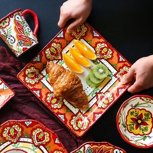 Tropical Style Hand-painted Floral Pattern Wavy Edge Dinner Plate - Product Image 2