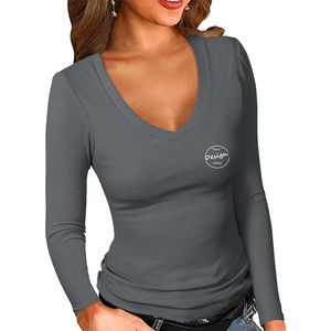 Printemps femmes côtelé tricot <span class=keywords><strong>t</strong></span>-shirts à manches longues <span class=keywords><strong>t</strong></span>-shirts pour femmes <span class=keywords><strong>col</strong></span> en <span class=keywords><strong>V</strong></span> 100% coton personnalisé Fitness <span class=keywords><strong>t</strong></span>-<span class=keywords><strong>shirt</strong></span> - Product Image 2