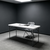 Table pliante portable en plastique robuste avec pieds métalliques pliables en deux pour salle à manger, cuisine, banquet, fête, camping, bureau, utilisation en extérieur et en intérieur
