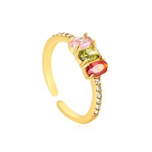 Anillos Abiertos de Zirconia Coloridos a Prueba de Agua, Joyería de Acero Inoxidable con Baño de Oro PVD de 18K, Anillo Ajustable para Mujer - Product Image 6