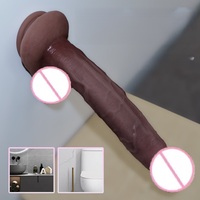 Dildo realista de silicona líquida engrosada, largo y suave, negro, para masturbación femenina, juguete sexual para adultos