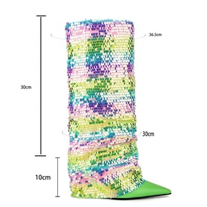 Botas Altas de Mujer con Lentejuelas Brillantes, Tacón de Cuña Alto, Puntera Puntiaguda, Colores Personalizados - Product Image 6