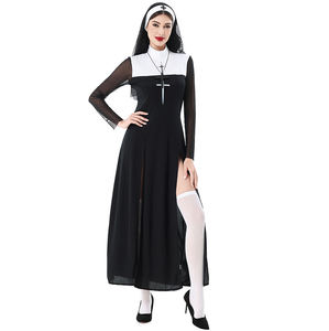 Halloween strega <span class=keywords><strong>suora</strong></span> adulto <span class=keywords><strong>vestito</strong></span> Sexy-abito da donna in poliestere per 4 pezzi con collana calzino foulard - Product Image 2