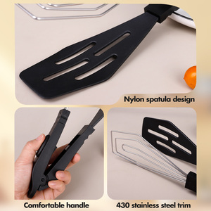 Espátula y Pinzas 2 en 1 Antiadherentes <span class=keywords><strong>de</strong></span> Nylon y Acero Inoxidable para Cocinar, Pinzas para Freír Carne, Voltear Pescado y Ensaladas - Product Image 4