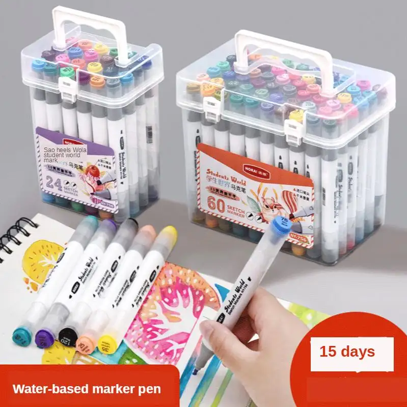 Student Dual Nib Color Marker Pen Set Multi-color Painting Pen Box Marker Watercolor Pen Paper Plastic Art Marker Fiber Nib 756