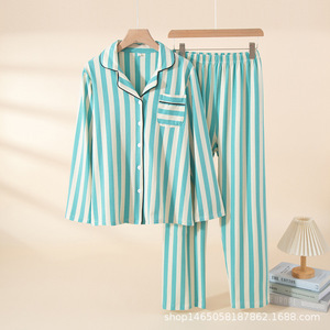 <span class=keywords><strong>Pigiama</strong></span> da donna in cotone a righe verticali con risvolto, modello 2026, lusso <span class=keywords><strong>leggero</strong></span>, traspirante, assorbe il sudore, caldo e confortevole per la casa - Product Image 3