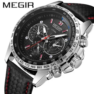 Megir 1010 mode montre à quartz lumineuse homme décontracté en cuir analogique étanche montre-bracelet pour homme heure chaude horloge