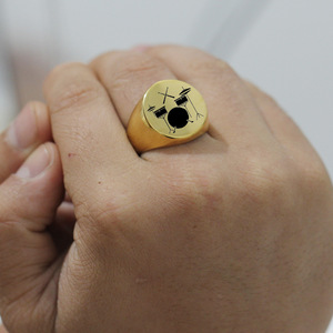 Round Stainless Steel Drum Kit <b>Ring</b> 22mm Men's Fashion Jewelry Gift Gold Color - Product Image 2