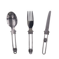 Ensemble de vaisselle de pique-nique pour le camping en plein air, couverts pliants de voyage, kit trois pièces, couteau, fourchette et cuillère pliants en acier inoxydable