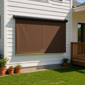 Tenda Laterale Retrattile Moderna Marrone 100 x 300 cm in Poliestere, Parasole Manuale Montato a Parete - Product Image 2