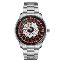 Montre à quartz pour homme, bracelet en acier inoxydable, cadran lumineux, résistante à l'eau 30M, design roue de roulette de casino, style tendance