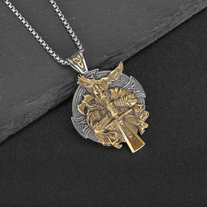 Collier Odin, <span class=keywords><strong>Dieu</strong></span> Père, en acier inoxydable, collier <span class=keywords><strong>viking</strong></span> nordique, hache Ragnar, mythologie, collier avec pendentif oiseau corbeau - Product Image 3
