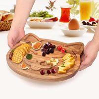 Plateau de service en bois pour fromage et charcuterie, décor chat mignon