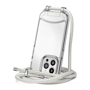 Electroplated Mirror Rope Clear Transparent Mobile Cover Cord String Neck Shoulder Strap Necklace Crossbody Lanyard Phone Case