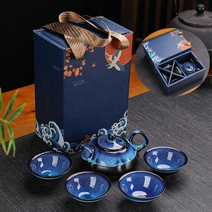 Juego de Teteras de Porcelana Azul y Blanca Hechas a Mano, 5 Piezas, con Bolsa de Regalo, Diseño Rústico, en Stock - Product Image 4