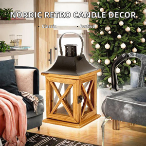 Portavelas de Estilo Nórdico, Cuadrado, de Hierro, Madera y Vidrio, Hecho a Mano, Ecológico, Decoración del Hogar, Retro, Clásico, para Navidad - Product Image 2