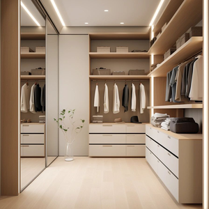 โรงงานขายส่งตู้เสื้อผ้าคุณภาพสูงสำหรับวิลล่าและอพาร์ทเมนต์ ตู้เสื้อผ้าแบบวอล์กอินสไตล์มินิมอลแบบโมดูลาร์สั่งทำได้ - Product Image 2