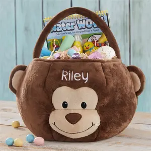 2023 New Arrival Monogram Monkey Lamb Puppy Dog Embroidered Plush Easter Basket Velvet Kids Easter Tote Bag