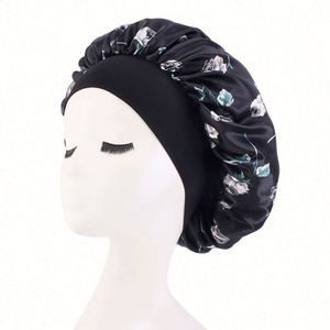 Bonnet en satin à large bande imprimé fleurs roses – Bonnet de nuit pour femme, idéal pour les voyages et les soirées, cadeau pour petite amie, toutes saisons - Product Image 3