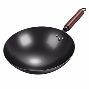 Wok traditionnel <span class=keywords><strong>en</strong></span> <span class=keywords><strong>fonte</strong></span> durable antiadhésif avec poignée <span class=keywords><strong>en</strong></span> <span class=keywords><strong>bois</strong></span>, capacité 1-2L, compatible gaz et induction, fond non revêtu - Product Image 1