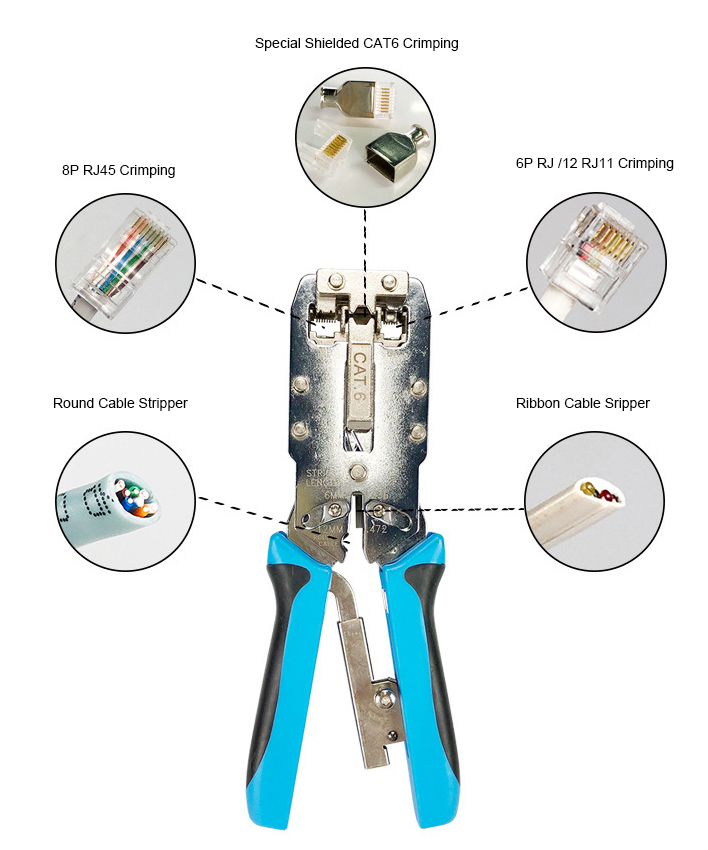 RJ11 RJ12 Cat6 Cable Crimping Tool RJ45 Pass Through Connector Crimper