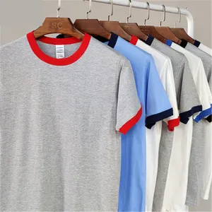 Erkekler T shirt yüksek kaliteli renkli yaka ucuz toptan özel Logo düz boş Tshirt