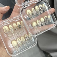 Prix de Gros Faux Ongles Faits Main en Strass Brillants, Ongles à Coller de Luxe avec Décoration Diamants, Emballage Boîte, Design Élégant