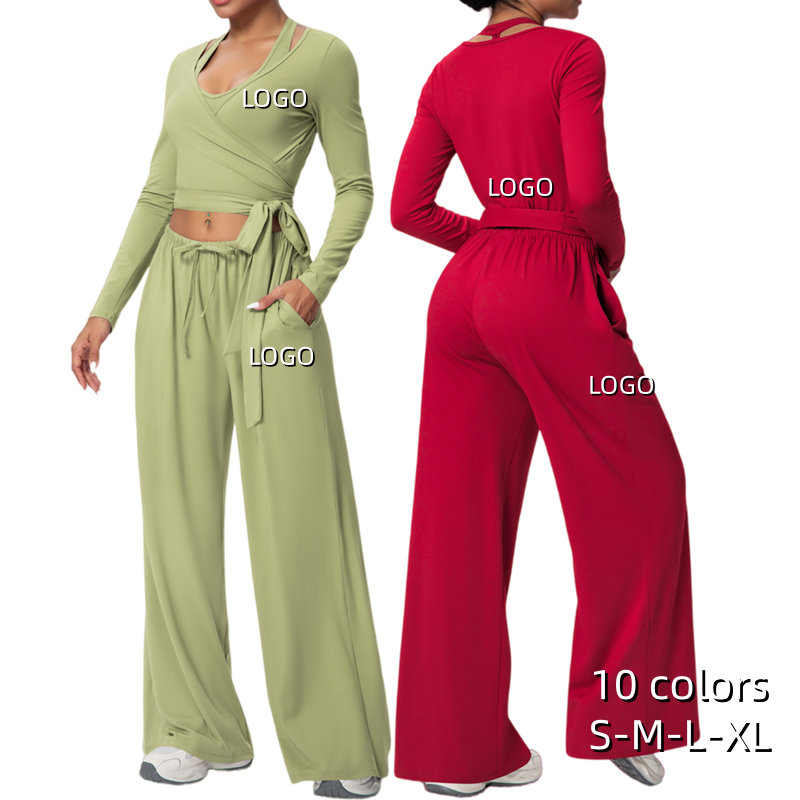 New Brushed Casual Solid Quick Drying Breathable Yoga Suit Laces Drawstrings Sports Outdoor Training Running Fitness Three Piece