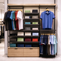Étagère à vêtements murale avec cadre métallique gris et panneau en bois, plateau à chaussures et tringle de suspension, CE ETL, vente en gros pour boutiques